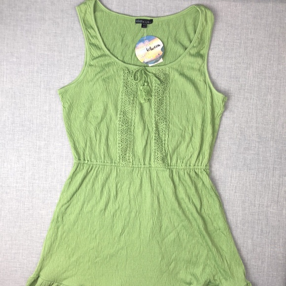 Avocado Green Ruffle Hem Peasant Dress Juniors Size XS, S, XL - Picture 2 of 5